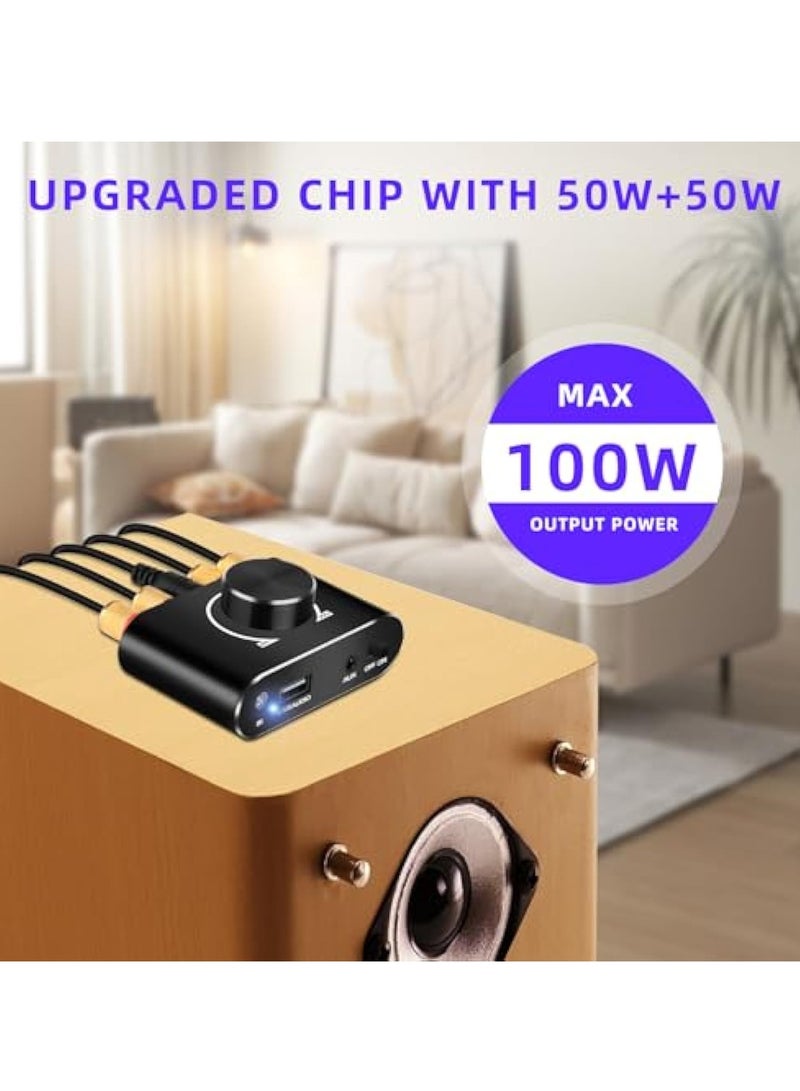 50W+50W Mini Bluetooth 5.0 Power Amplifier, Stereo Audio Amplifier, Multiroom Streaming Amplifier, Wireless Stereo Hi-Fi Digital Audio Receiver, 2 Channel with AUX USB BT Input - Image 4